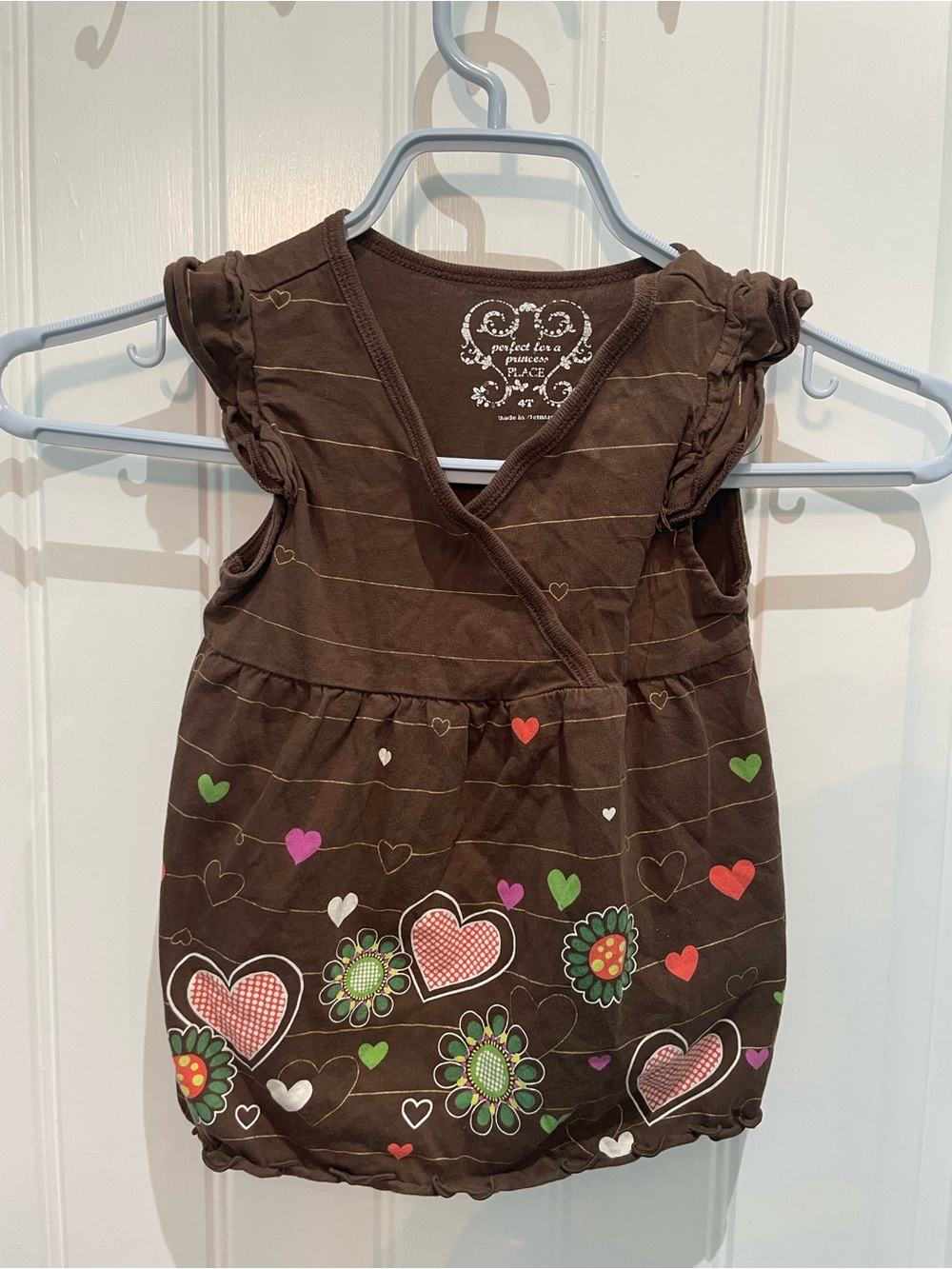 Kids Brown Heart & Flower Print Dress